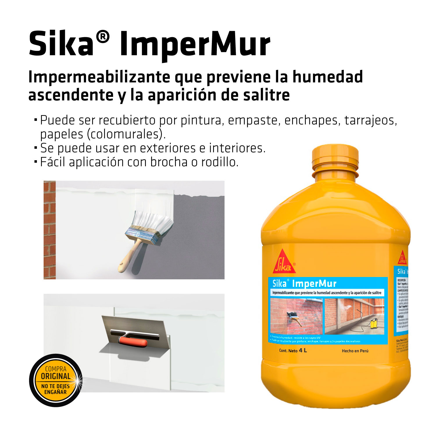RESINA CONTRA LA HUMEDAD Y SALITRE SIKA IMPERMUR 4L - Imagen 7