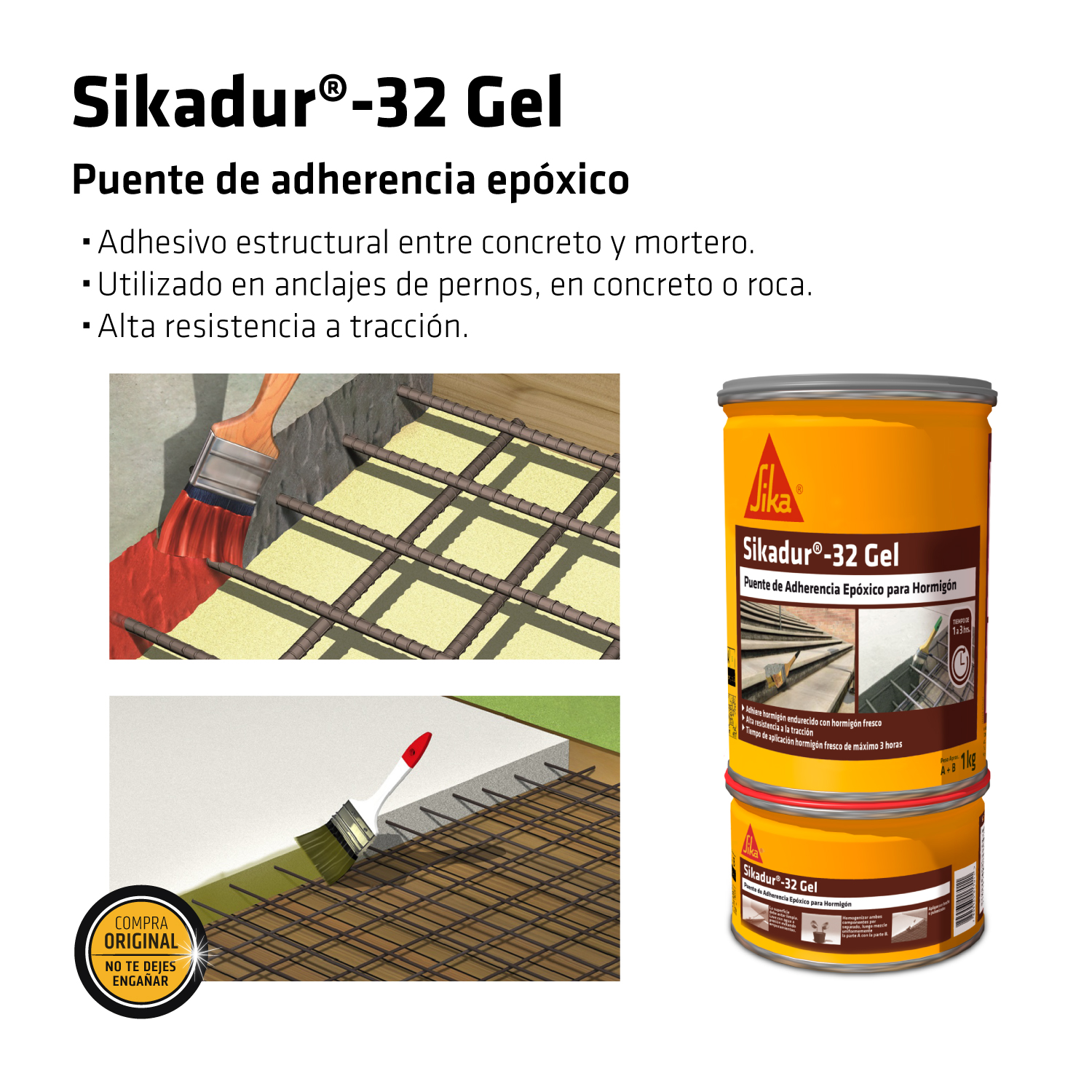 PUENTES DE ADHERENCIA EPÓXICO PARA ANCLAJES Y REPARACIÓN SIKADUR 32 GEL 1KG - Imagen 5