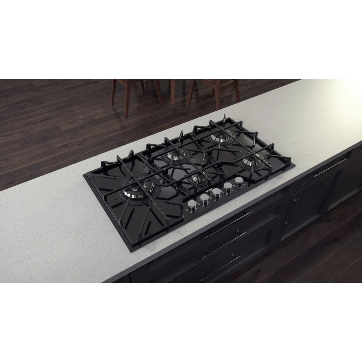 Placa de Cocción de Gas Tramontina Design Collection Penta Glass Full 5 GG B 90 en Vidrio Templado y Rejillas de Hierro Fundido - Imagen 3