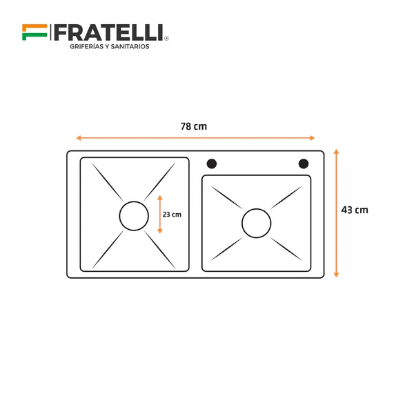 PRM-7843S LAVADERO PRIME DE ACERO INOX DOBLE POZA - FRATELLI - Imagen 2