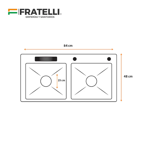 PRM-8448S LAVADERO PRIME DE ACERO INOX. SATINADO DOBLE POZA C/ACCES 84X48X23CM - FRATELLI - Imagen 2