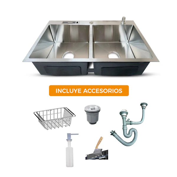 PRM-8448S LAVADERO PRIME DE ACERO INOX. SATINADO DOBLE POZA C/ACCES 84X48X23CM - FRATELLI